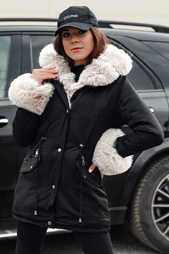 Damen Winter Parka Jacke mit Fell CHARMFUR schwarz Dstreet TY4771