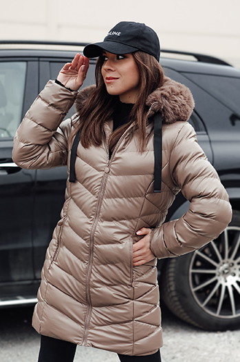 Damen Steppwinterjacke mit Kapuze CRYSTAL dunkelbeige Dstreet TY4773