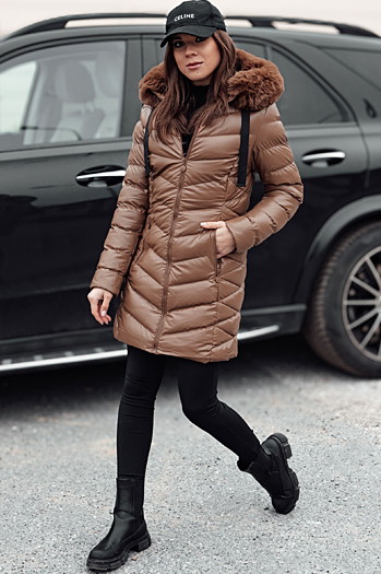 Damen Steppwinterjacke mit Kapuze CRYSTAL braun Dstreet TY4774