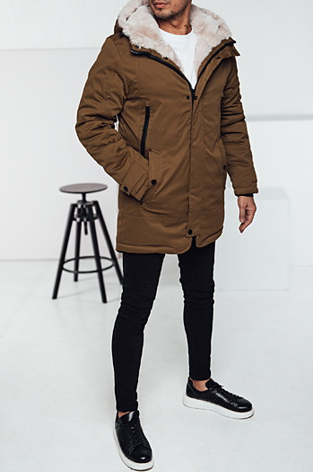 Herren Winter Parka Jacke mit Kapuze dunkelbeige Dstreet TX4964