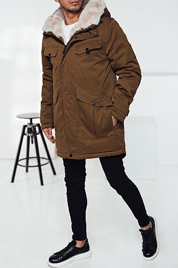Herren Winter Parka Jacke mit Kapuze dunkelbeige Dstreet TX4970