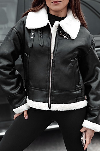 Damen Lederjacke SHEREB mit Schafsfell schwarz Dstreet TY4781