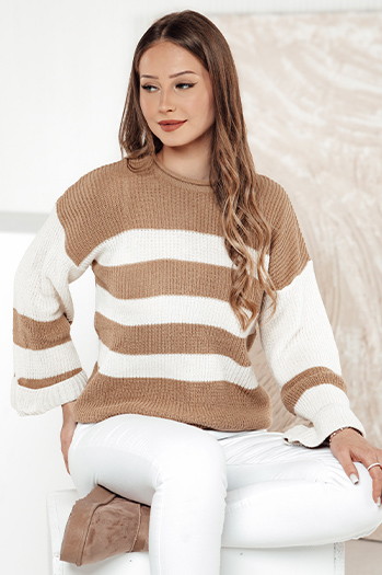Damen Pullover LINEZZA beige und weiß Dstreet MY2382