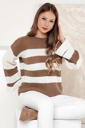 Damen Pullover LINEZZA beige und weiß Dstreet MY2383