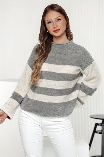 Damen Pullover LINEZZA grau und weiß Dstreet MY2386
