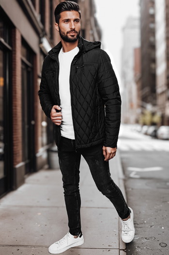 Herren Steppjacke mit Kapuze schwarz Dstreet TX4989