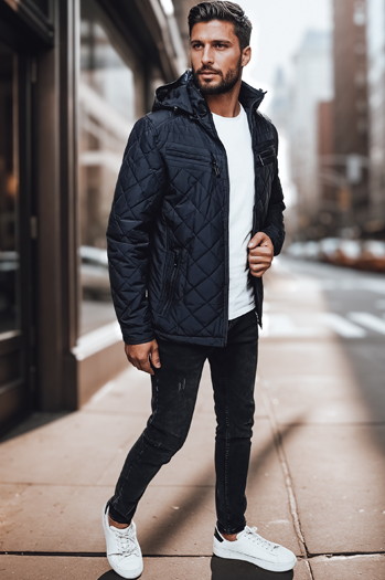 Herren Übergangsjacke mit Kapuze navy blau Dstreet TX4990
