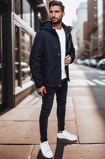 Herren Übergangsjacke mit Kapuze navy blau Dstreet TX4996