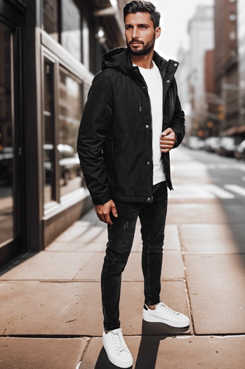 Herren Übergangsjacke mit Kapuze schwarz Dstreet TX4997