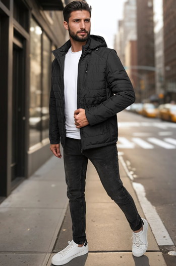 Herren Übergangsjacke mit Steppkapuze schwarz Dstreet TX5003