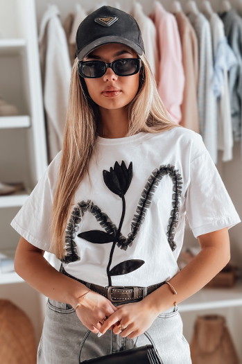 Damen-T-Shirt in Übergröße mit 3D PETINIA-Effekt weiß Dstreet RY2713