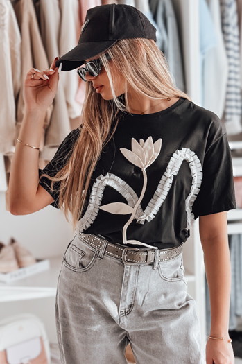 Damen Oversize-T-Shirt mit 3D-Effekt schwarz Dstreet RY2716