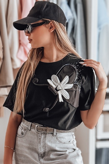 Damen-T-Shirt in Übergröße mit 3D PETALOVE-Effekt schwarz Dstreet RY2717