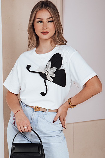 Damen-T-Shirt mit Verzierung PEARLI weiß Dstreet RY2718