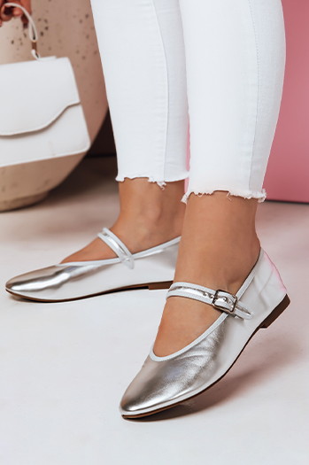 Damen ELLICAN silberne Ballerinas mit Schnalle Dstreet ZY0706