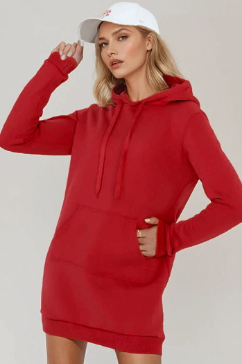 Langer Damen-Kapuzenpullover in Übergröße TIMMY rot Dstreet EY2562