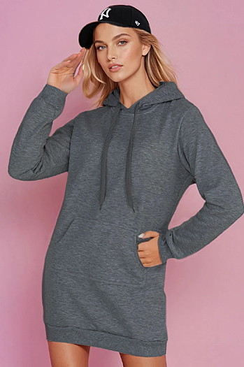 Damen Langer Kapuzenpullover in Übergröße TIMMY dunkelgrau Dstreet EY2565