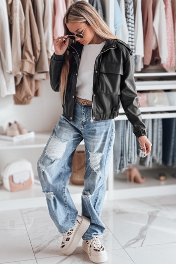 Kurze Oversize-Ramones-Jacke MOTORES Damen schwarz Dstreet TY4799
