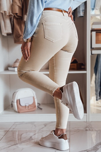 CLARET Damen Denim-Hose mit Gürtel Set in hellbeige Dstreet UY2440
