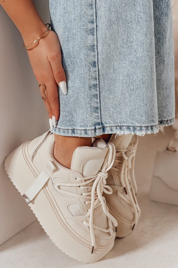 Damen hohe Plateau Turnschuhe UPSOLE beige Dstreet ZY0845