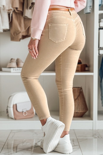 CLARET Damen Denim-Hose mit Gürtel Set in hellbraun Dstreet UY2455