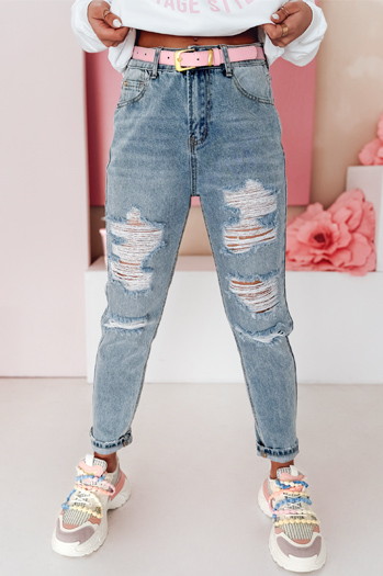 Damen Denim Mom Fit Hose mit Löchern MOMVIBE blau Dstreet UY2459