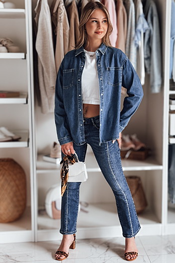 Damen Jeanshemd in Übergröße OVERLLO blau Dstreet DY0454