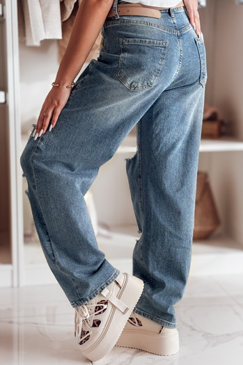 Damen Denim Baggy Hose mit Löchern DEMARIP blau Dstreet UY2486
