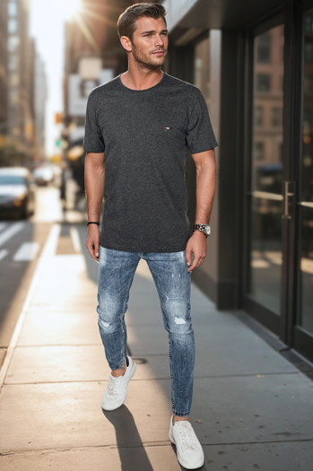 Besticktes Herren-T-Shirt dunkelgrau Dstreet RX5634