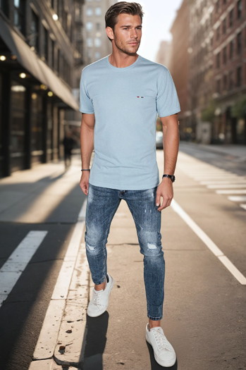Besticktes Herren-T-Shirt blau Dstreet RX5639
