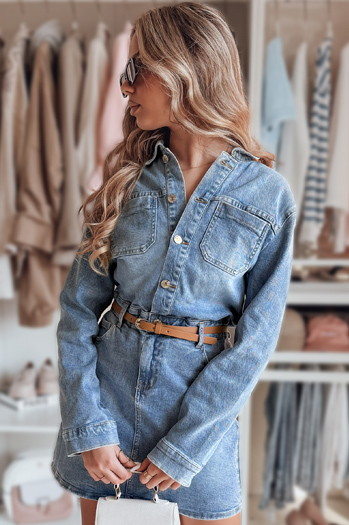 Damen Mini Einheitsgröße JINELLA Kleid mit Gürtel blau Dstreet EY2569