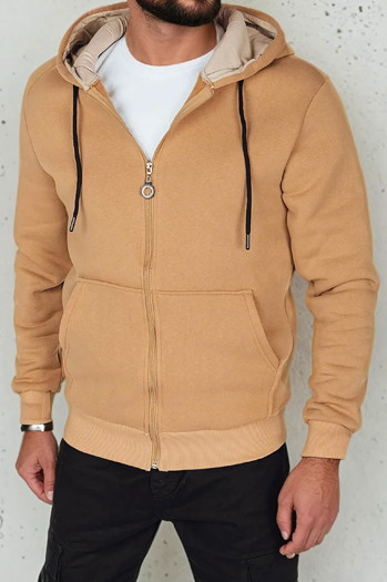 Herren Sweatshirt mit Kapuze und Reißverschluss in camel Dstreet BX5864