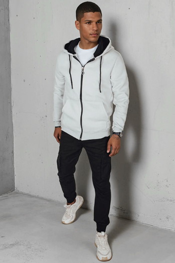 Herren ungeknöpftes Basic-Kapuzensweatshirt hellgrau Dstreet BX5866