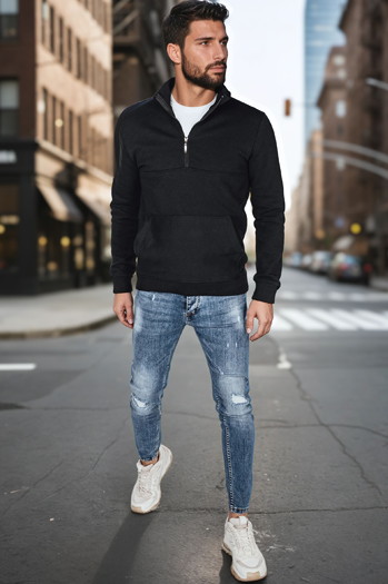 Herren Kragen Sweatshirt schwarz Dstreet BX5885