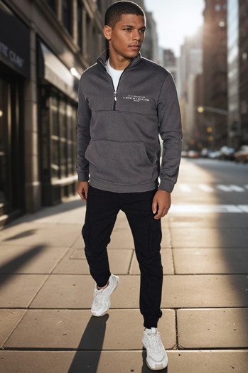 Bedrucktes graphitfarbenes Herren-Sweatshirt Dstreet BX5888