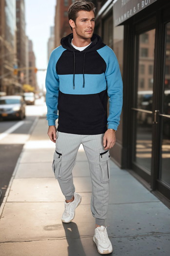 Herren-Kapuzenpullover mit schwarzen und marineblauen Streifen Dstreet BX5899