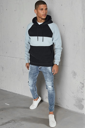 Herren-Kapuzenpulli mit blauen und schwarzen Streifen Dstreet BX5900