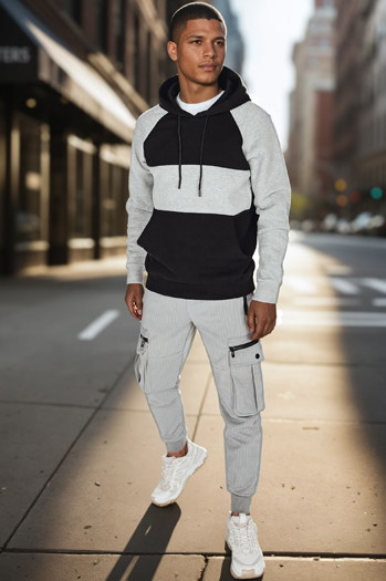 Herren-Kapuzenpullover mit grauen und schwarzen Streifen Dstreet BX5902