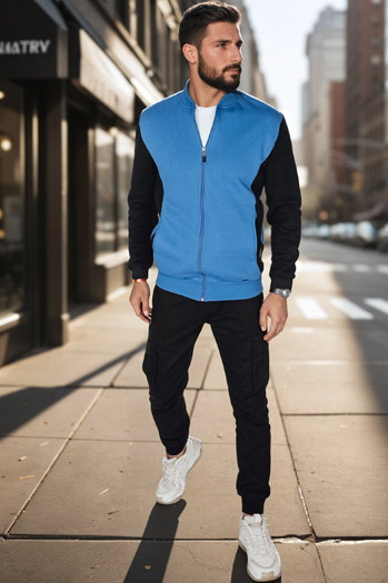 Herren Sweatshirt mit Reißverschluss und Stehkragen blau Dstreet BX5905