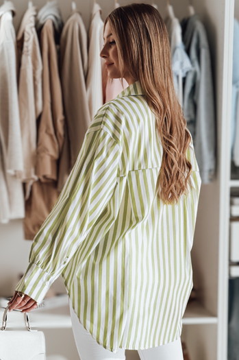 Damen Oversize-Shirt mit längerem Rücken SAMONE in grün und weiß gestreift Dstreet DY0460