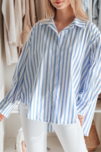 Damen Oversize Shirt mit längerem Rücken SAMONE in blau-weiß gestreift Dstreet DY0461