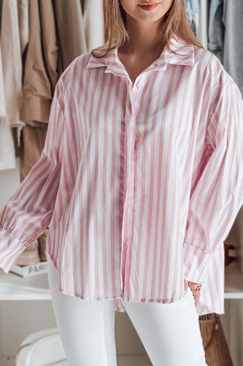 Damen Oversize-Shirt mit längerem Rücken SAMONE in rosa und weiß gestreift Dstreet DY0462