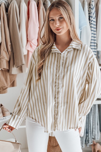 Damen Oversize-Shirt mit längerem Rücken SAMONE in beige und weiß gestreift Dstreet DY0463