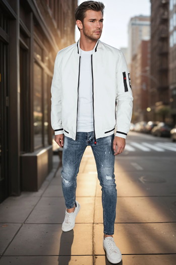 Herren Übergangs-Bomberjacke weiß Dstreet TX5025