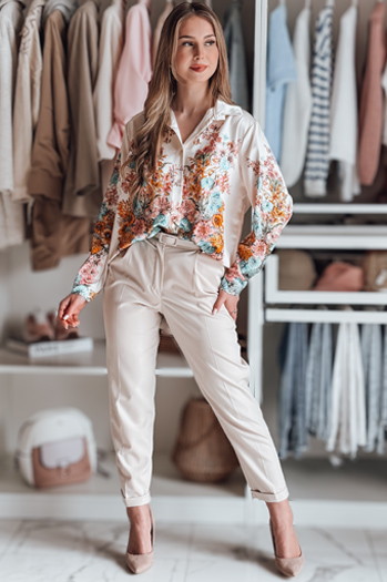 Damen Hemd in Übergröße mit Blumen BLOSSIVA hellbeige Dstreet DY0464
