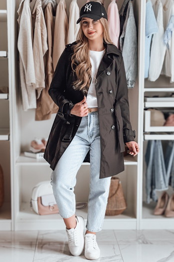 Zweireihiger Damen-Trench mit Gürtel BELISION schwarz Dstreet NY0749