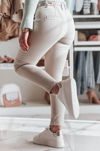 Damen Stoff Chinohose mit Gürtel ROSSALI hellbeige Dstreet UY2537