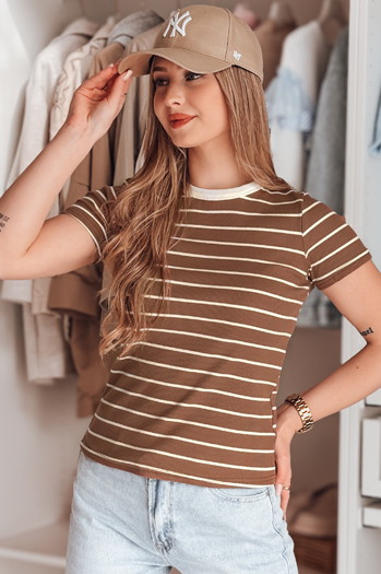 Damen Basic gestreiftes T-Shirt LINESS braun Dstreet RY2810