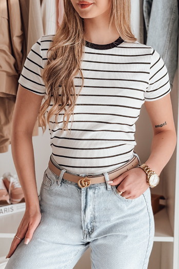 Damen Basic gestreiftes T-Shirt LINESS weiß Dstreet RY2818
