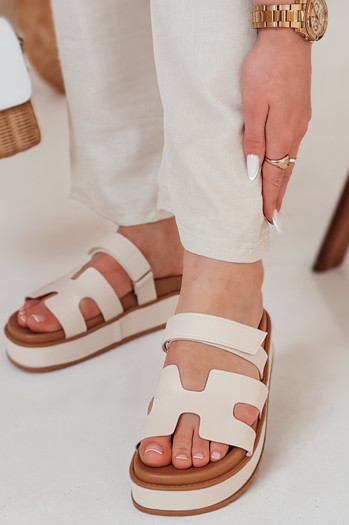 Damen Klettverschluss PLATFOR flip-flops beige Dstreet ZY0866